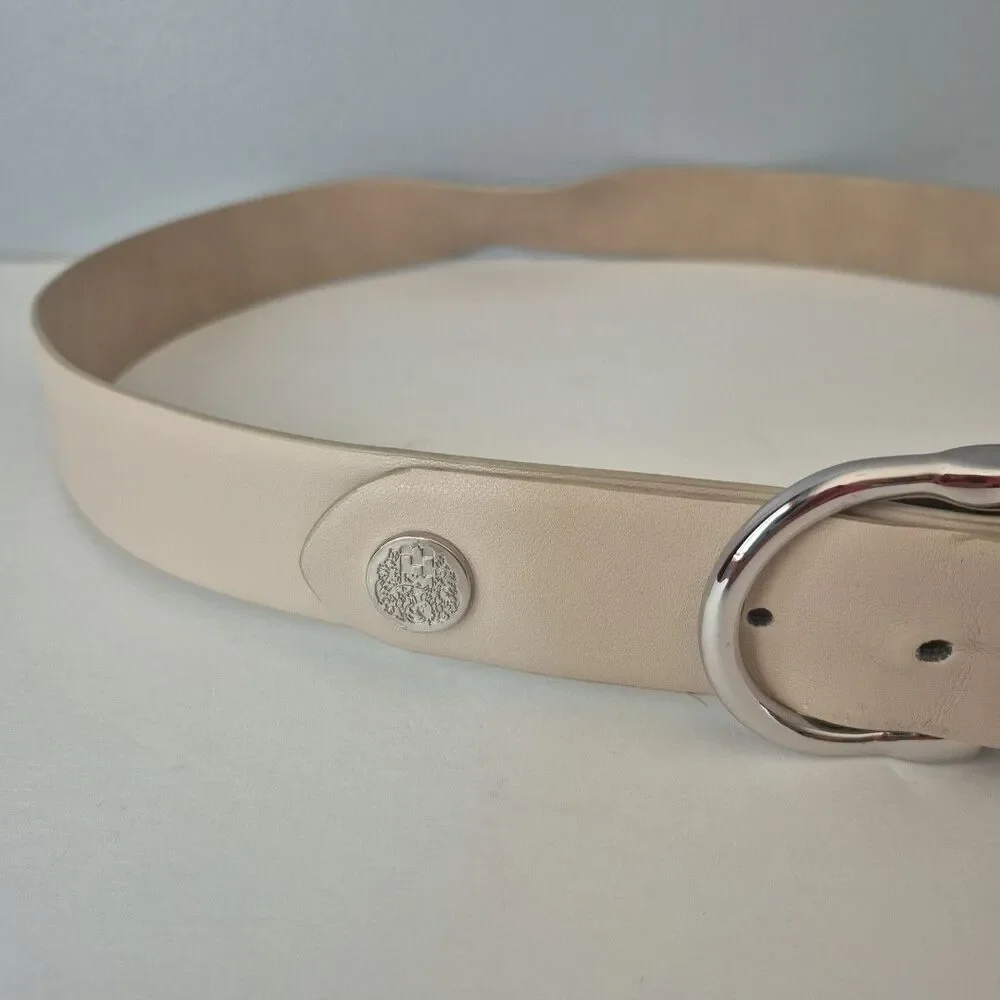 Vince Camuto Sand Faux Leather Silver Centerbar Buckle Belt Womens XL Length 44